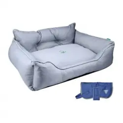 Cama Para Mascota 75x60x25cm Gris + Abrigo Azul Para Mascotas 35cm