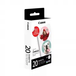 Canon ZP2030-2C-20 Papel Fotográfico Zink Pegatinas Circulares para Impresora Canon Zoemini Mini/S 20 Hojas