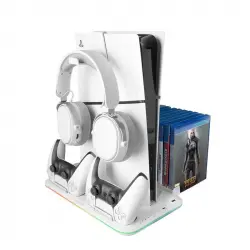 Mars Gaming MPS5-B2 Soporte Neón RGB PS5 Slim Estándar y Digital con Cargador Doble de Mandos Blanco