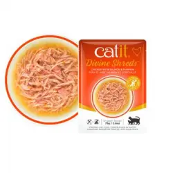 Catit Divine Shreds - Sopas De Pollo Para Gatos - Salmón Y Calabaza, 18 Sobres X 75 Gr