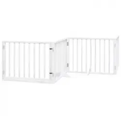 Puerta Para Perros Plegable 4 Paneles Madera Álamo Blanca 320cm Vidaxl