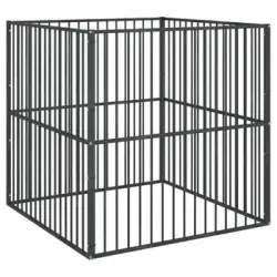 Corralito Para Perros Con 4 Paneles Acero Galvanizado Negro Vidaxl