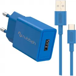 Nubbeh Cargador Pared Bhoot USB-A 10W Azul + Cable USB A-C