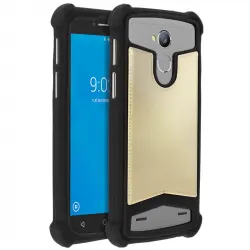 Avizar Funda Silicona Efecto Cuero Negra/Dorada para Smartphones 4.7" a 5"