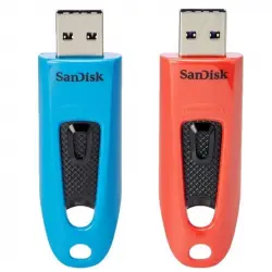 SanDisk Ultra Pack de 2 Memorias USB 64 GB USB 3.2 Gen 1 Azul/Rojo