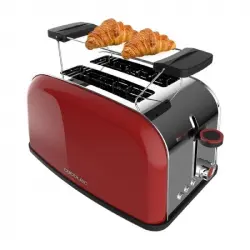 Cecotec Toastin' time 850 Red Tostadora 2 Rebanadas Cortas y Soporte para Panecillos 850W en Rojo