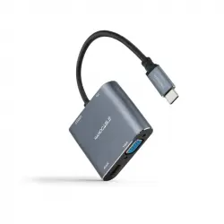 Nanocable Conversor USB-C a HDMI/VGA/USB3.0/PD 15 cm Gris