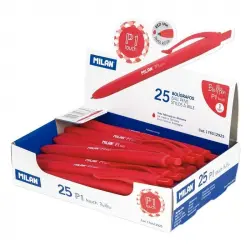 Milan P1 Touch Caja de 25 Bolígrafos Tinta de Aceite Retráctil Rojo