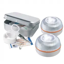 Help Flash Luz de Emergencia V16 Homologada DGT Pack 2 Unidades + Kit Primeros Auxilios