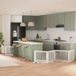 Puerta De Perros Plegable 6 Paneles Madera Álamo Blanca 480 Cm