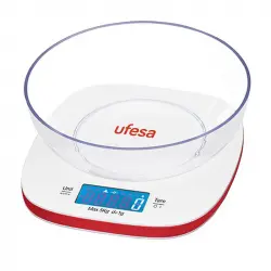 Ufesa BC1450 Báscula de Cocina Digital con Bol Blanca/Roja