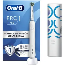 Oral-B Pro 1 750 Cepillo de Dientes Eléctrico Blanco + Estuche de Viaje