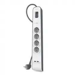 Belkin BSV401VF2M Regleta 4 Tomas + 2 USB con Protección Negro/Blanco
