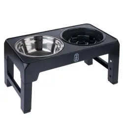 TIAKI comedero doble regulable en altura en 4 posiciones - 1,2 litros (44 x 24 x 8 cm aprox. L x An x Al)