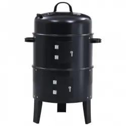 VidaXL Barbacoa con Ahumador de Carbón 3 en 1 Negra