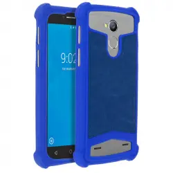 Avizar Funda Silicona Efecto Cuero Azul para Smartphones 5" a 5.3"