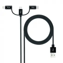 Nanocable Cable USB 3 en 1 Carga/Datos USB-A a USB-C/Micro USB/Lightning 1m Negro