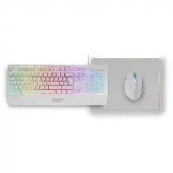 Mars Gaming MCP124 Combo 3 en1 Teclado LED RGB + Ratón RGB 3200 DPI + Alfombrilla, Español, Blanco