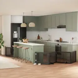 Puerta De Perros Plegable 8 Paneles Madera Álamo Negra 640 Cm