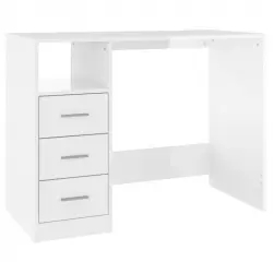 Vidaxl Escritorio Con Cajones Contrachapada Blanco Brillo 102x50x76cm