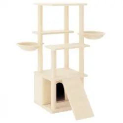 Rascador Para Gatos Con Postes De Sisal Color Crema 133 Cm Vidaxl