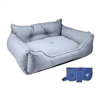 Cama Para Mascota 75x60x25cm Gris + Abrigo Azul Para Mascotas 35cm