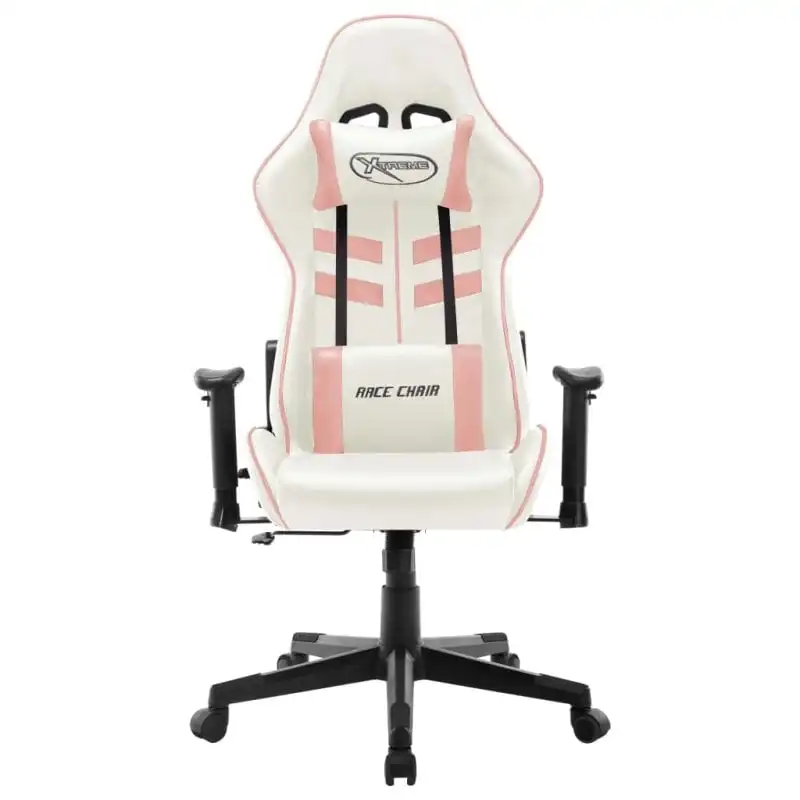 VidaXL Cumbre Silla Gaming con Altura Ajustable con Reposacabezas Blanco/Rosa