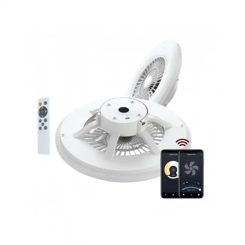 Muvit iO Lámpara Superficie Techo WIFI Blanco CCT con Ventilador y Compatible con Asistentes de Voz 600x170mm