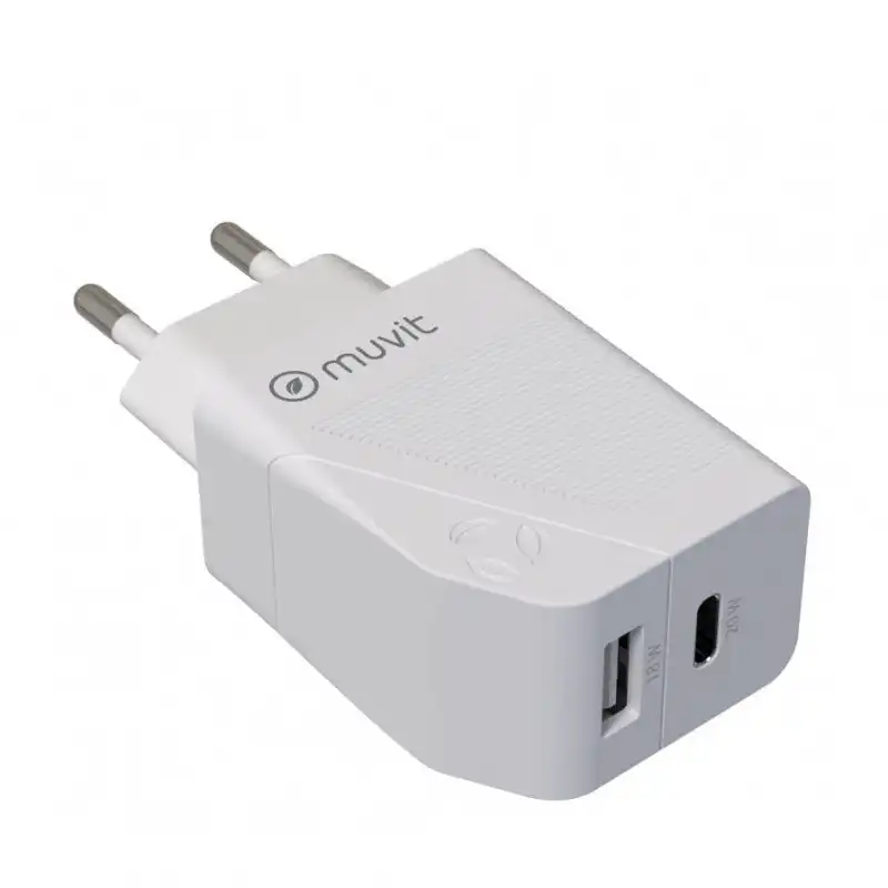 Muvit Cargador de Carga Rápida USB 18W +1 USB-C 20W Blanco