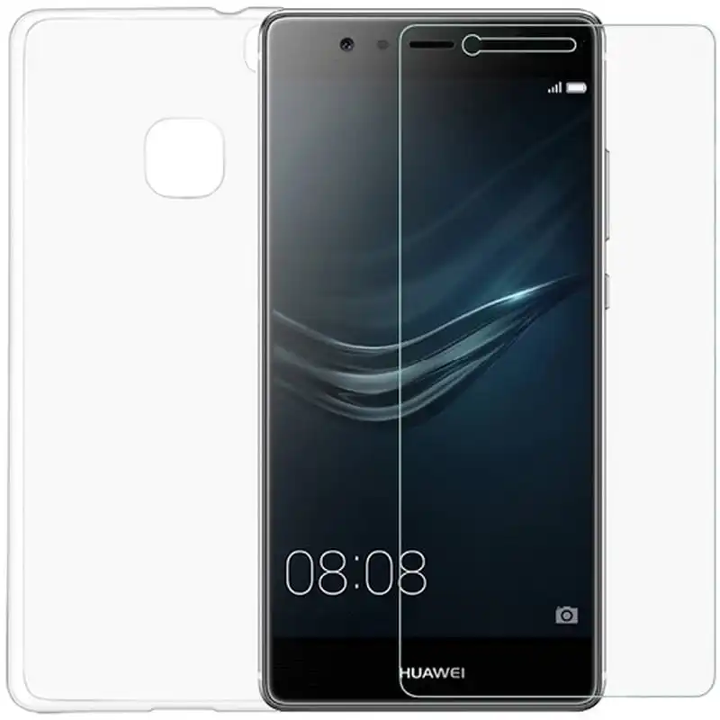 Avizar Funda Silicona Transparente + Cristal Templado para Huawei P9 Lite