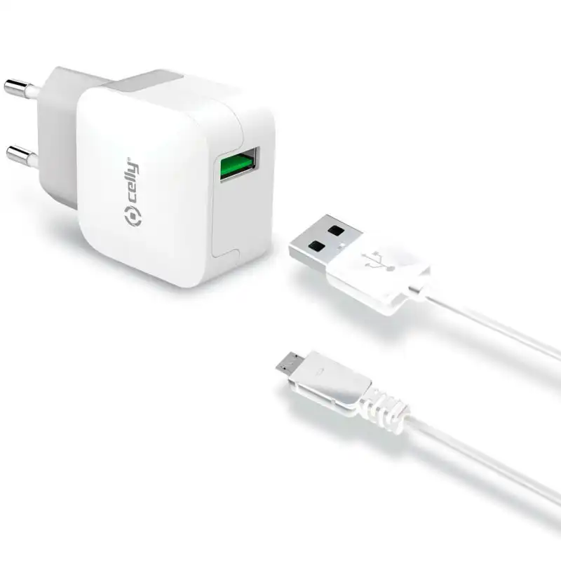 Celly TCUSBMICRO Cargador Ultra Rápido con Cable Micro USB 2.4Ah Blanco