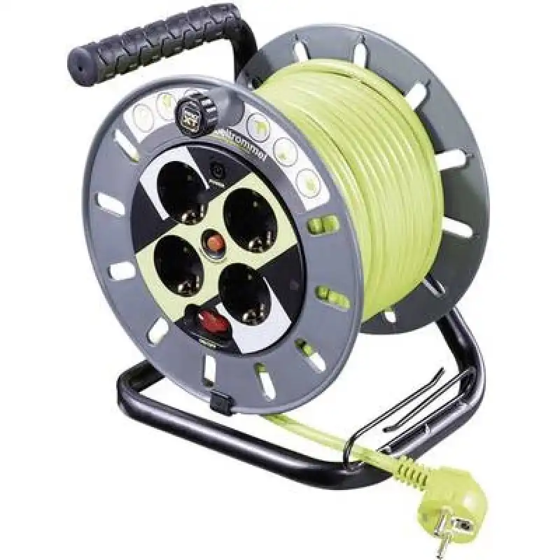 Goobay Enrollacables Electrico de 4 Schuko con Proteccion 25m Verde