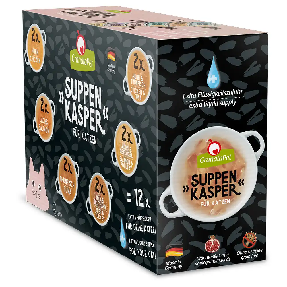 GranataPet Suppenkasper sopa para gatos - Pack de prueba - 12 x 70 g (6 variedades)