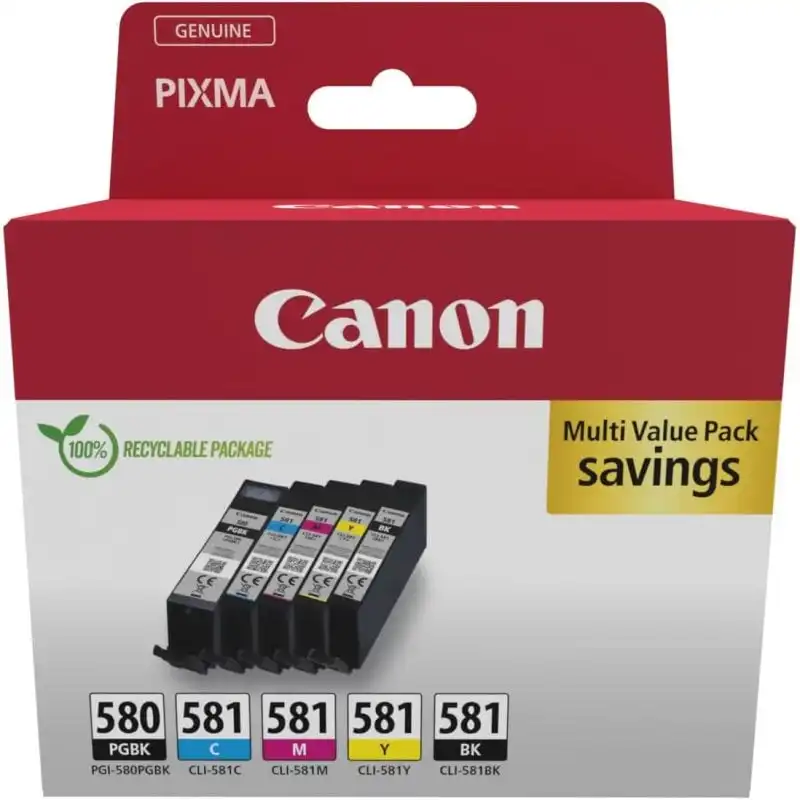 Cartucho de Tinta Original Canon PGI-580BK + CLI-581C/M/Y Pack de 4 Unidades