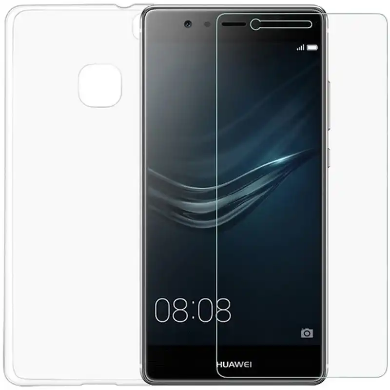 Avizar Funda Silicona Transparente + Cristal Templado para Huawei P9