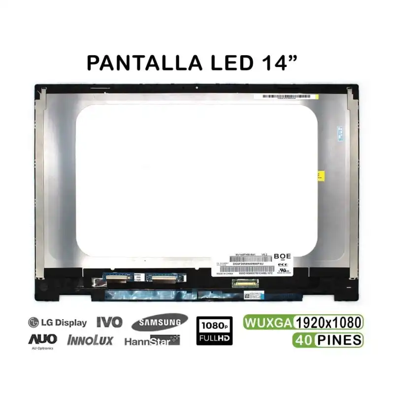 Pantalla LED Táctil Completa de 14" para Portátil HP Pavilion X360 14-DW 14-DWXXX Series con Marco