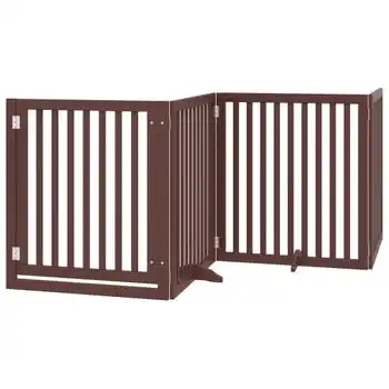 Puerta Para Perros Plegable 4 Paneles Madera Álamo Marrón 320cm Vidaxl