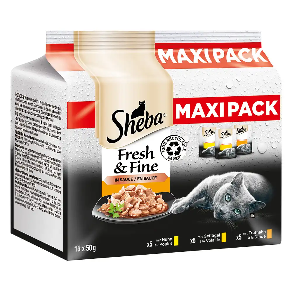 Sheba Fresh & Fine en bolsitas 15 x 50 g - Pack mixto - Variedad de carne en salsa