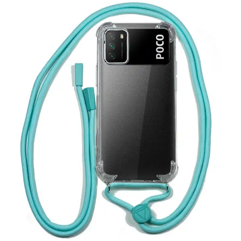 Cool Funda Transparente con Cordón Liso Celeste para Xiaomi Pocophone M3/Redmi 9T