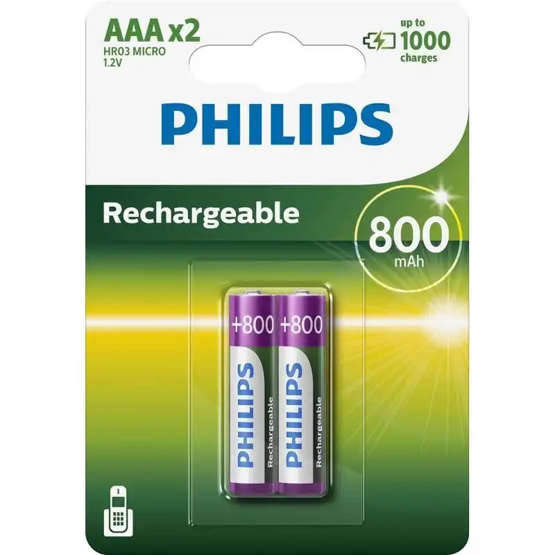 Philips Pack 2 Pilas Recargables 800mAh AAA HR03