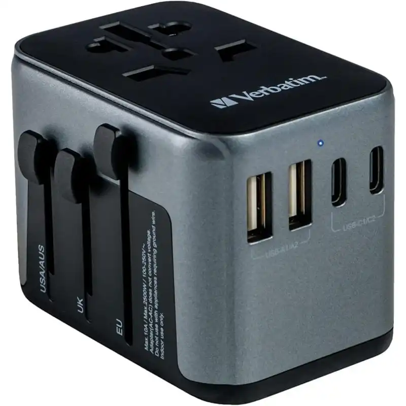 Verbatim 49545 Adaptador de Viaje Universal con USB-C PD Y QC 2x USB-C 2x USB-A