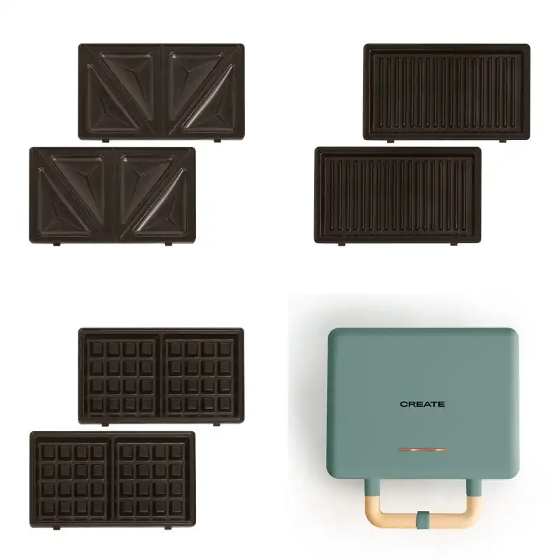 Create Stone Studio Sandwichera Grill Y Gofrera Intercambiable Doble 800W Sage