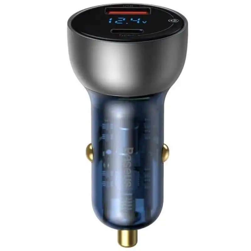 Baseus Cargador Rápido de Coche USB-C + USB QC+PPS 65W Plata