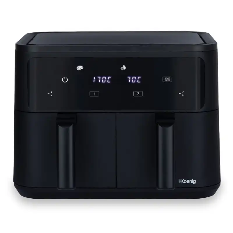 H.koenig FRY900 Freidora de Aire con Doble Cesta 2x 4.5L y 8 Programas 2400W Negra