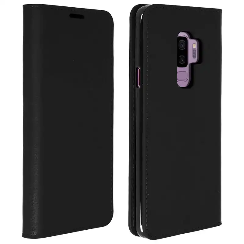 Avizar Funda Libro Cartera de Cuero Negra para Samsung Galaxy S9 Plus