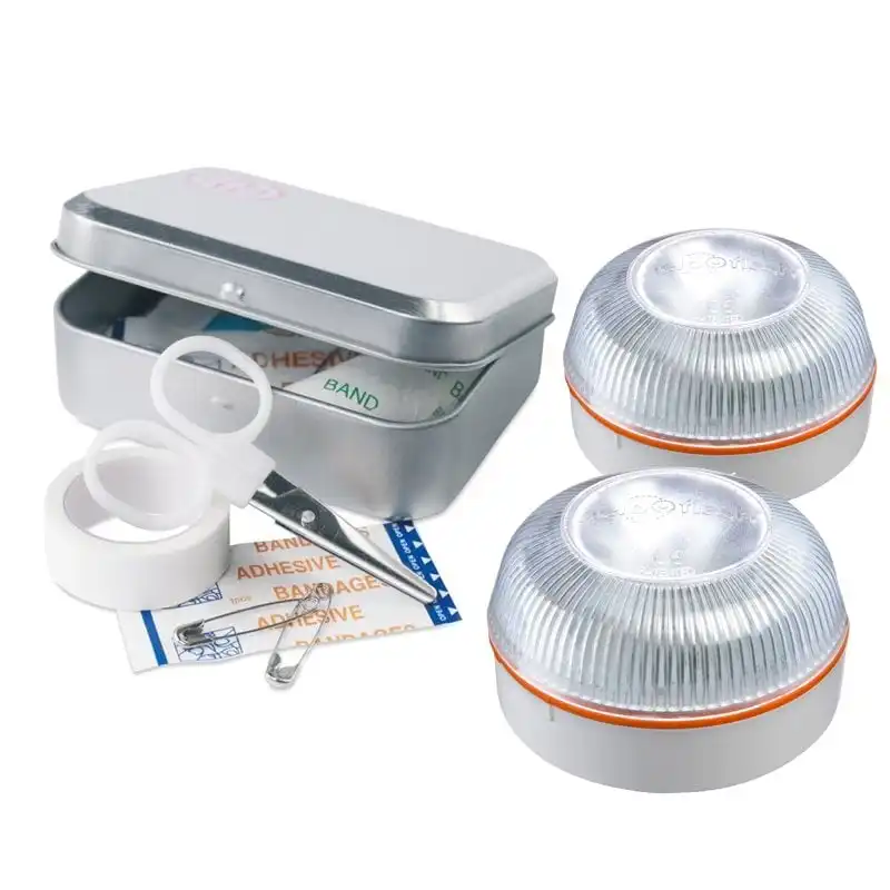 Help Flash Luz de Emergencia V16 Homologada DGT Pack 2 Unidades + Kit Primeros Auxilios