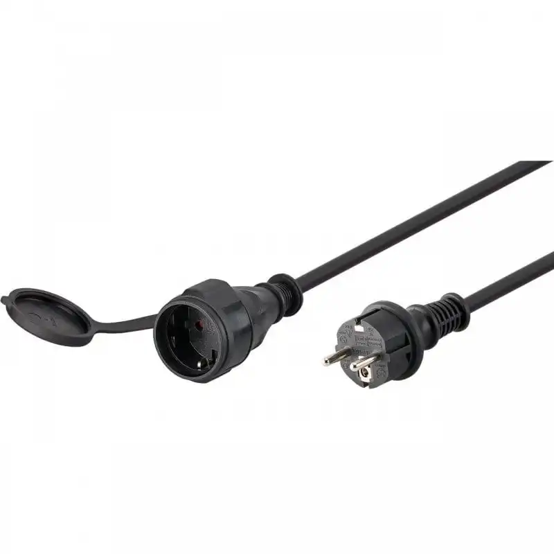 Goobay Cable Extensor de Alimentación Tipo F CEE7 Recto con Tapón de Seguridad 5m Negro
