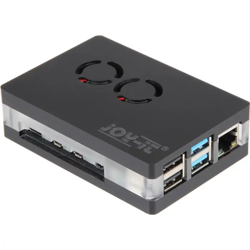 Joy-It Carcasa Negra Acrílica con Doble Ventilador para Raspberry Pi 4B
