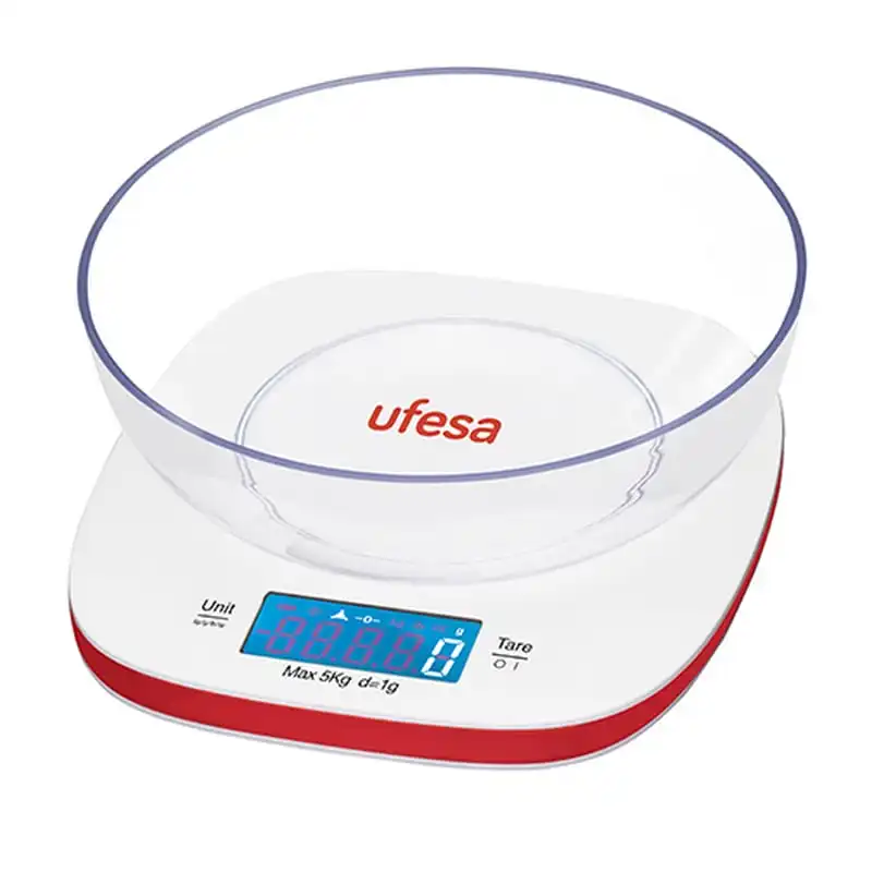 Ufesa BC1450 Báscula de Cocina Digital con Bol Blanca/Roja
