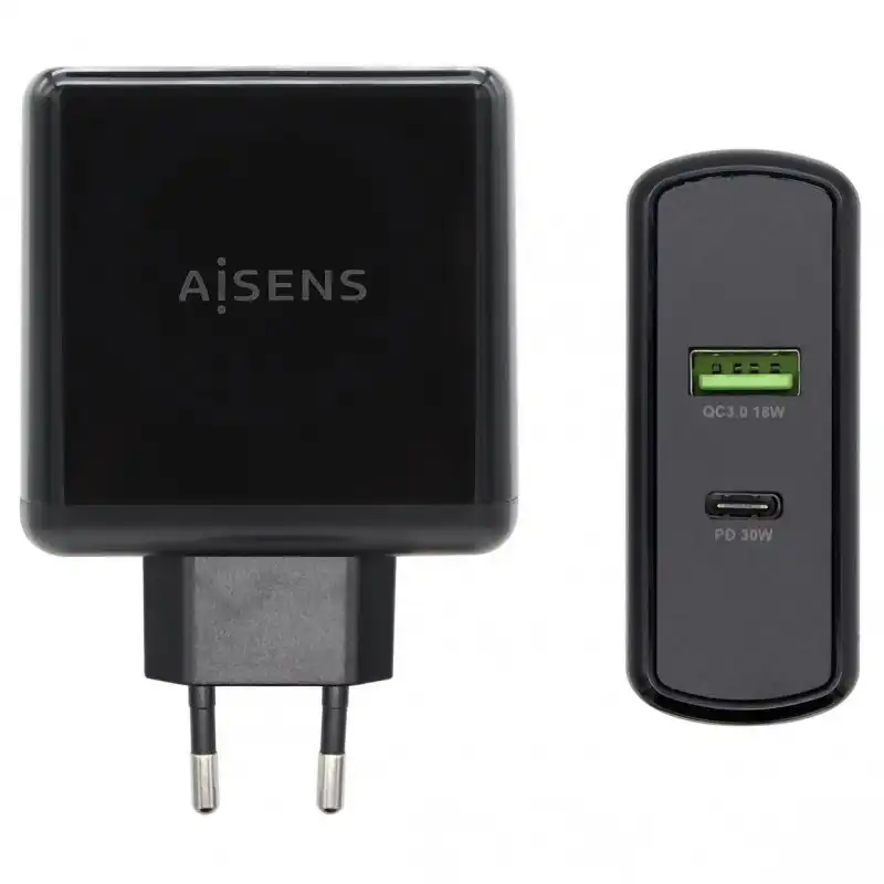Aisens ASCH-2PD30QC-BK Cargador de Pared USB 2.0/USB-C 48W Negro